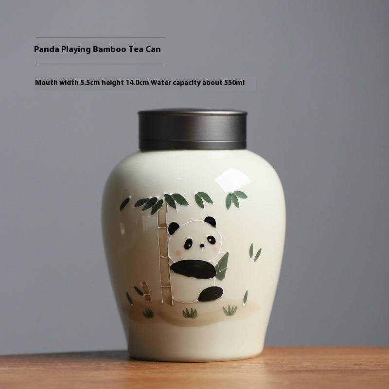 Panda Serenity Hand-Painted Tea Jar