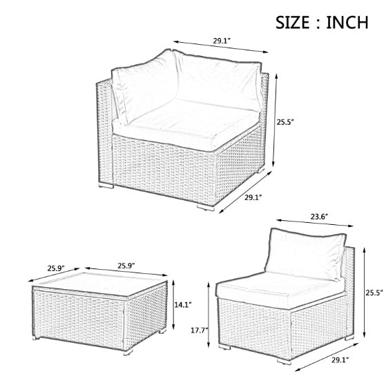 Elegant PE Rattan Patio Set with Tempered Glass Table