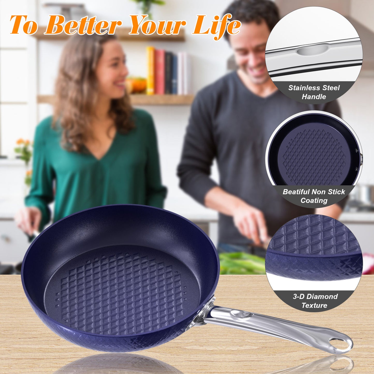 DiamondGlow 3-Piece Non-Stick Frying Pan Set