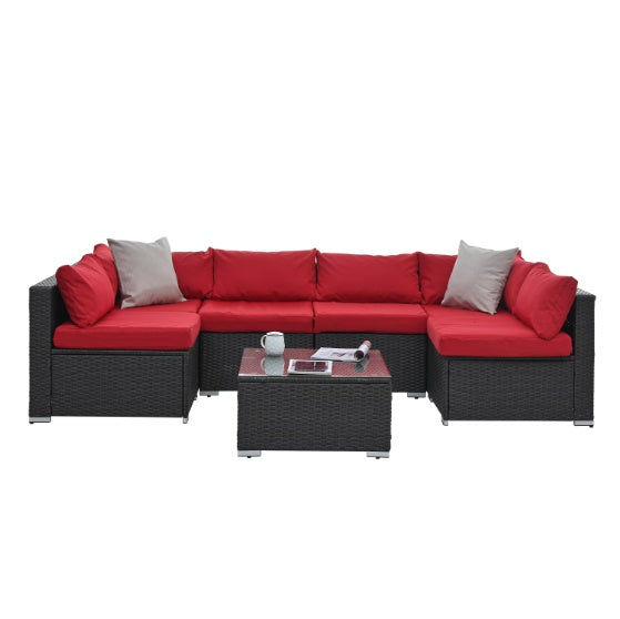 Elegant PE Rattan Patio Set with Tempered Glass Table