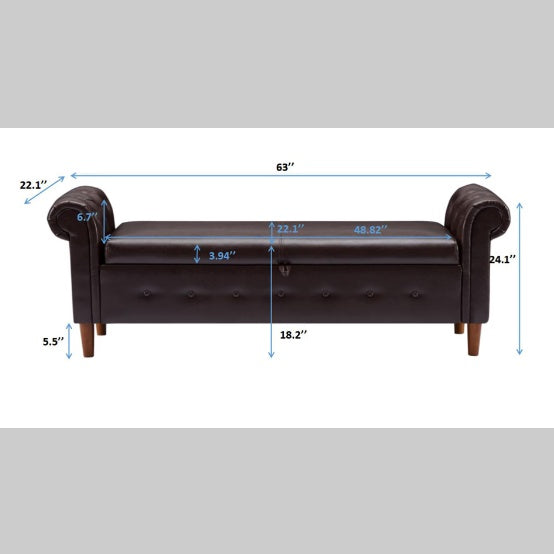 Brown Multifunctional Storage Rectangular Sofa Stool