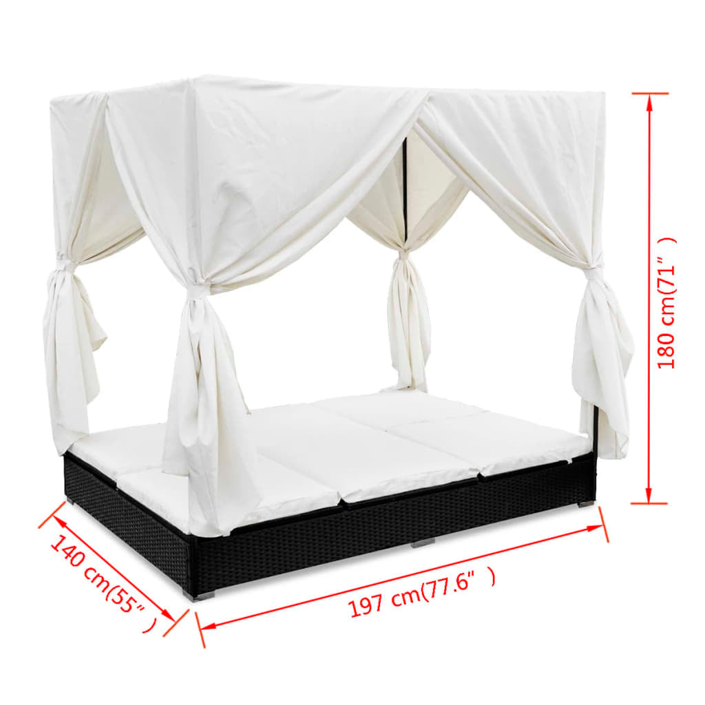 Luxurious Rattan Lounge Bed with Curtains – Outdoor Comfort