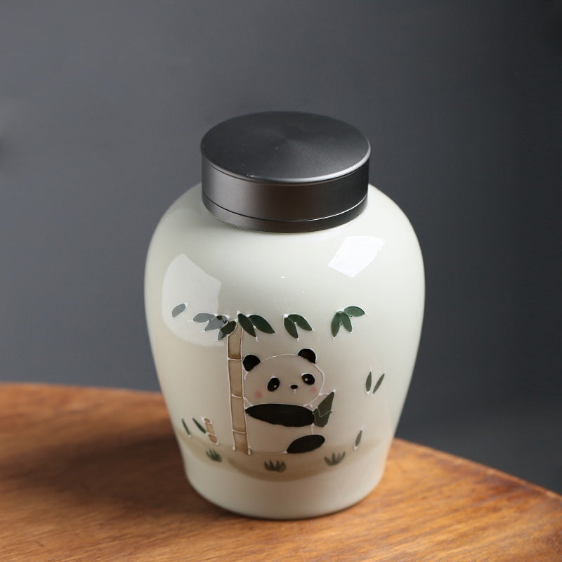 Panda Serenity Hand-Painted Tea Jar