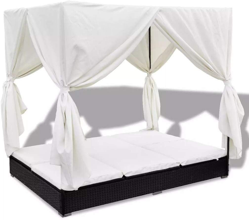 Luxurious Rattan Lounge Bed with Curtains – Outdoor Comfort