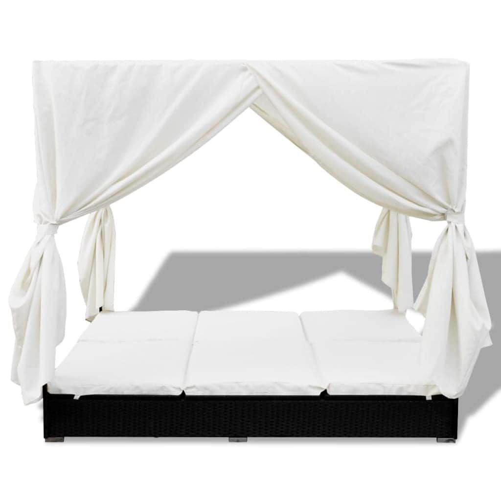 Luxurious Rattan Lounge Bed with Curtains – Outdoor Comfort
