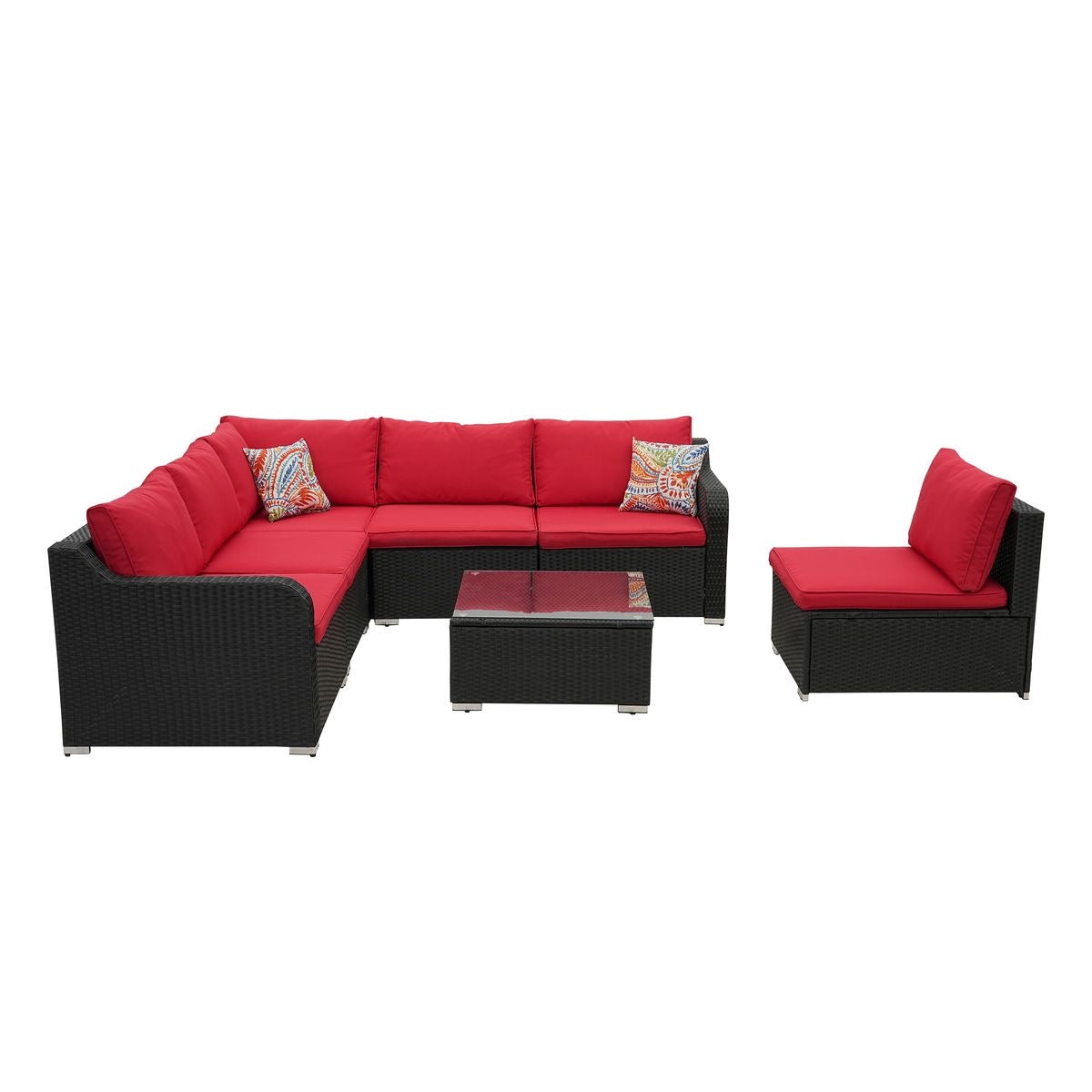 Elegant PE Rattan Patio Set with Tempered Glass Table