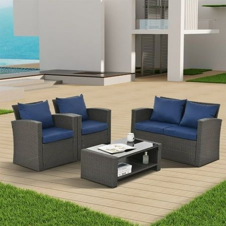 Coastal Charm 4-Piece Wicker Set with Coffee Table