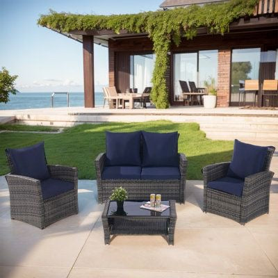 Coastal Charm 4-Piece Wicker Set with Coffee Table
