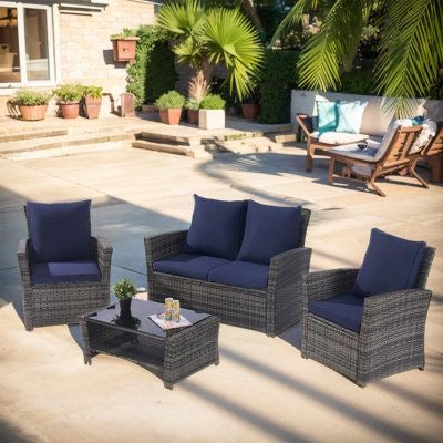 Coastal Charm 4-Piece Wicker Set with Coffee Table