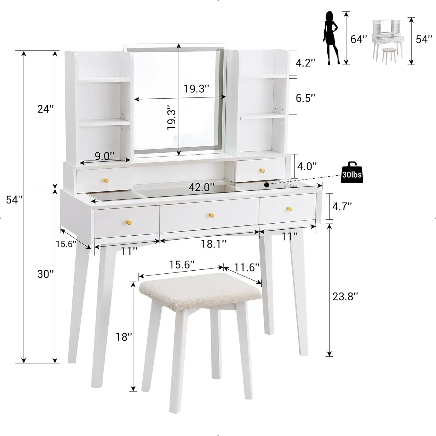 Glamour Shine Modern Makeup Table