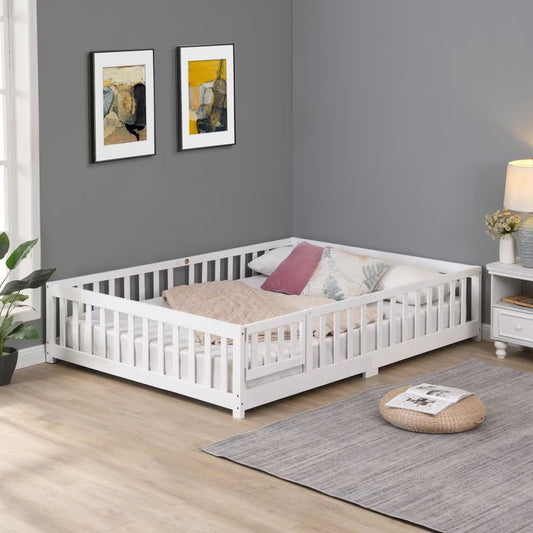 "Wooden Fence Twin Floor Bed – Pine Frame for Kids"