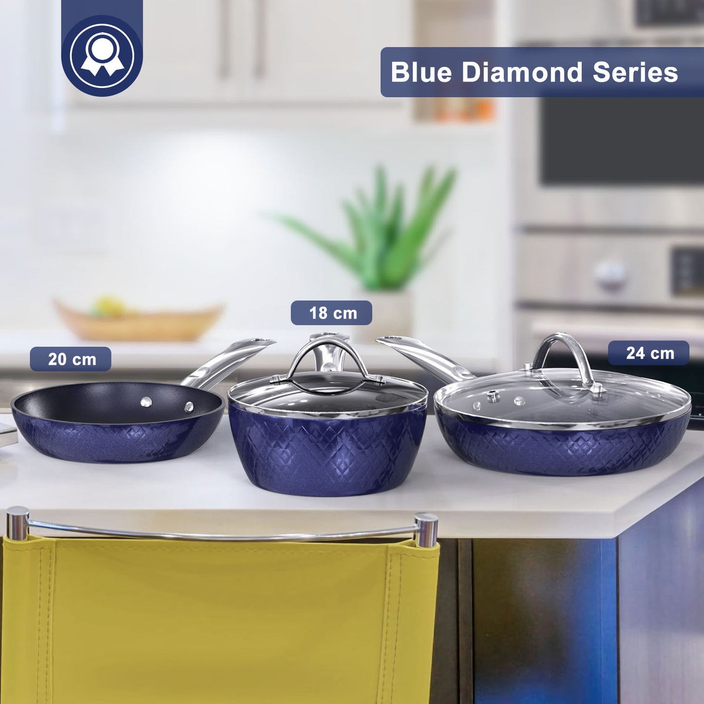 DiamondGlow 3-Piece Non-Stick Frying Pan Set