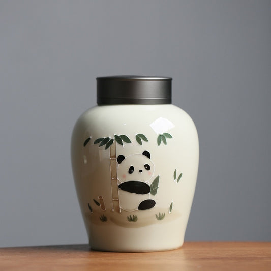 Panda Serenity Hand-Painted Tea Jar