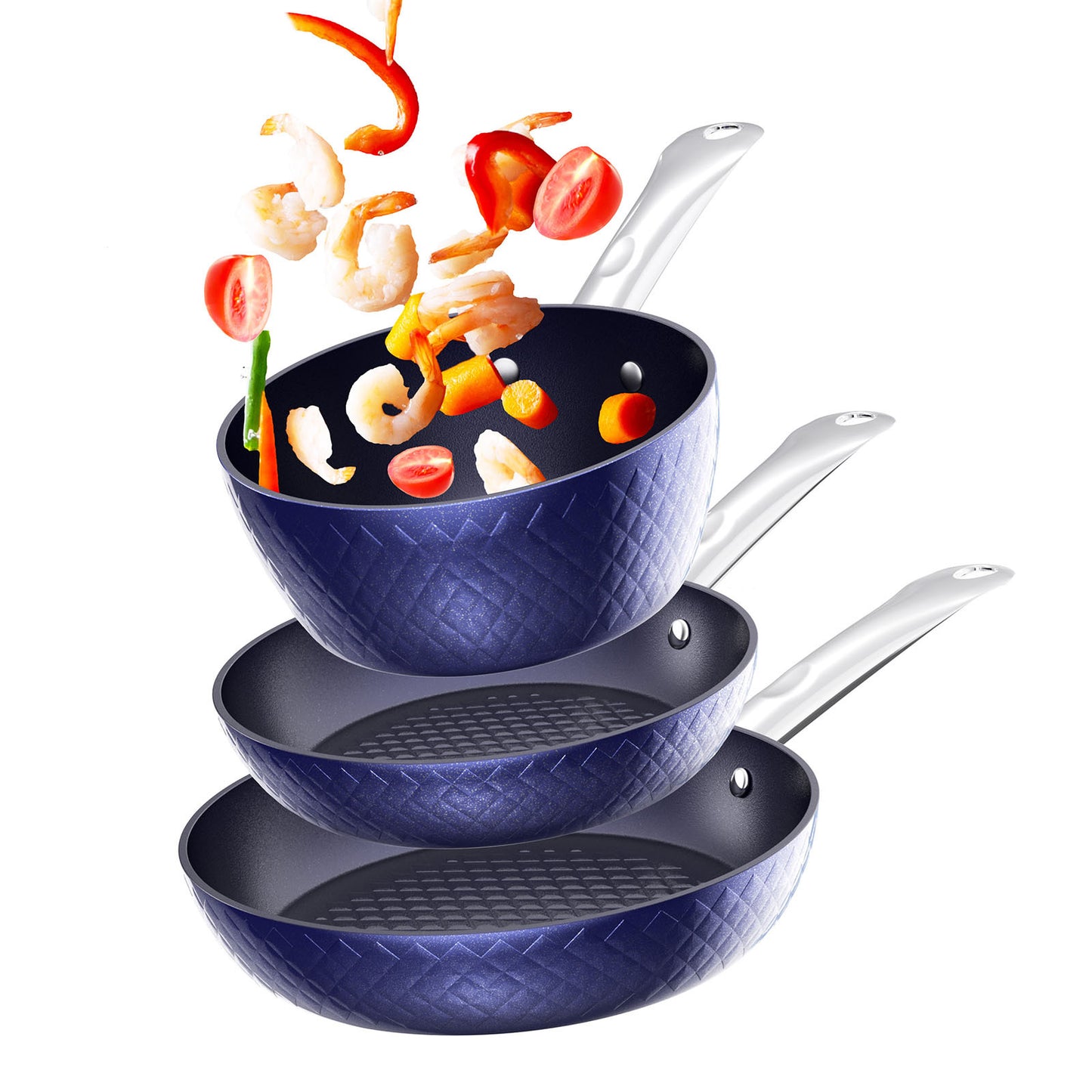 DiamondGlow 3-Piece Non-Stick Frying Pan Set