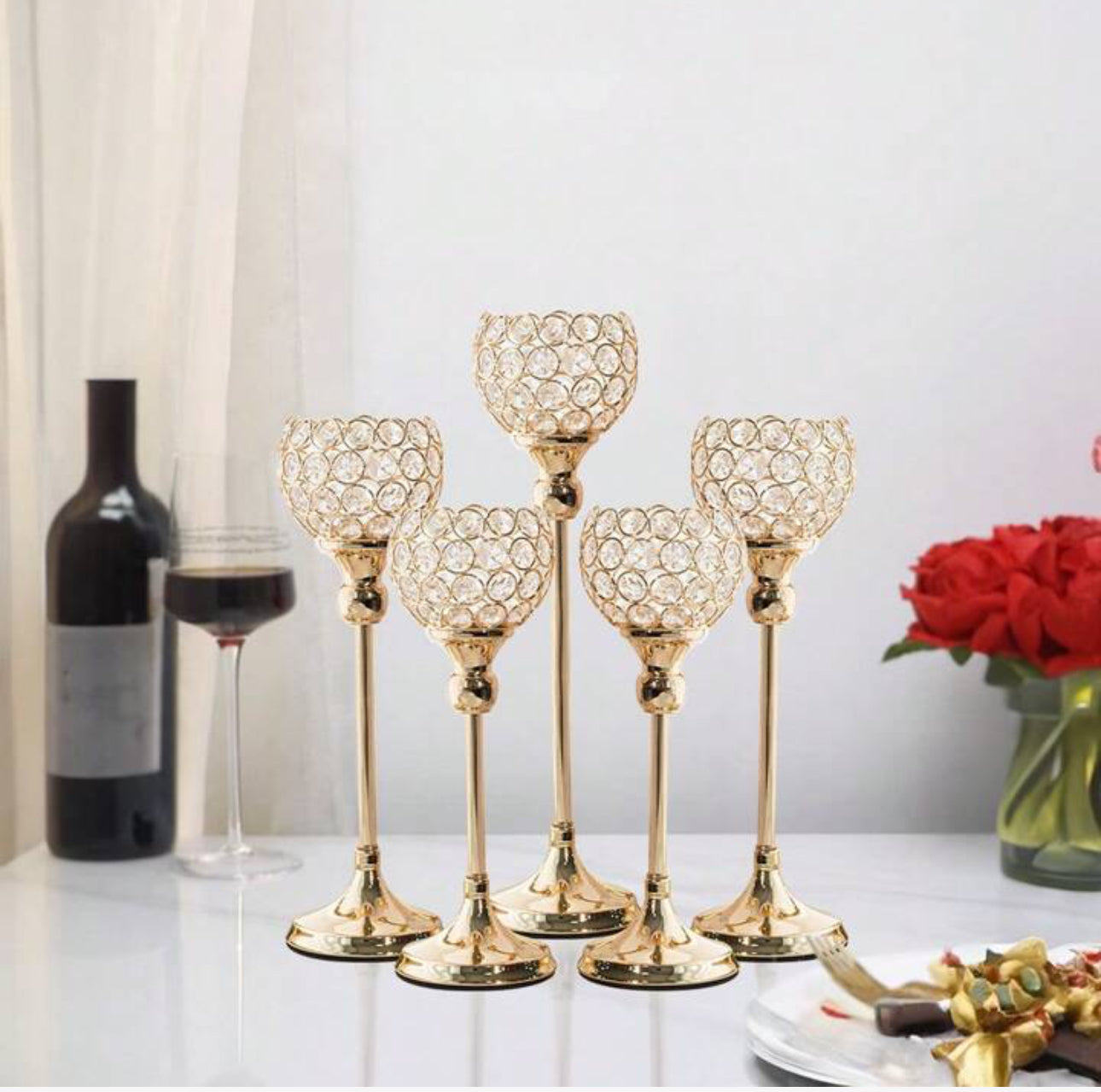 "Golden Crystal Tealight Candle Holder!"