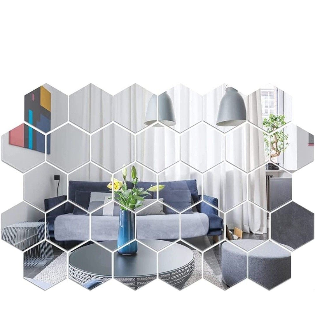 "HexaMirror Wall Art – 45pcs Stunning Mirror Stickers!"