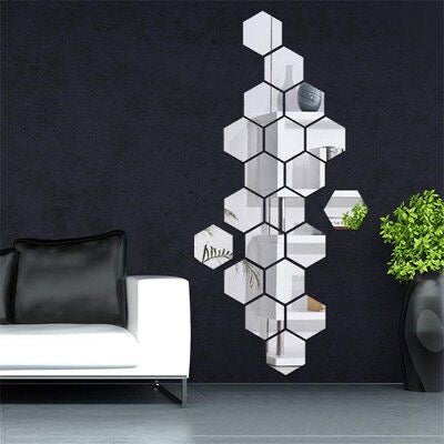 "HexaMirror Wall Art – 45pcs Stunning Mirror Stickers!"