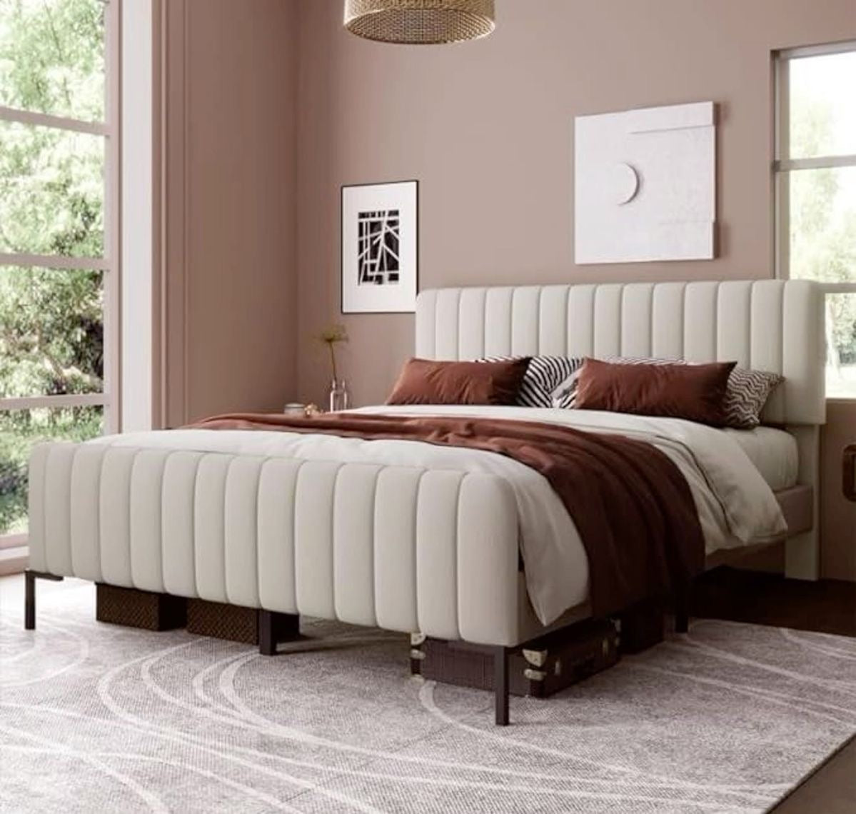 Linen Bed Frame With Slatted Frame