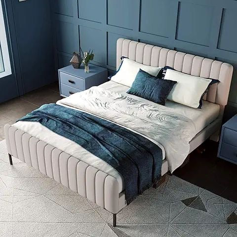 Linen Bed Frame With Slatted Frame