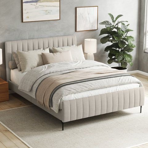 Linen Bed Frame With Slatted Frame