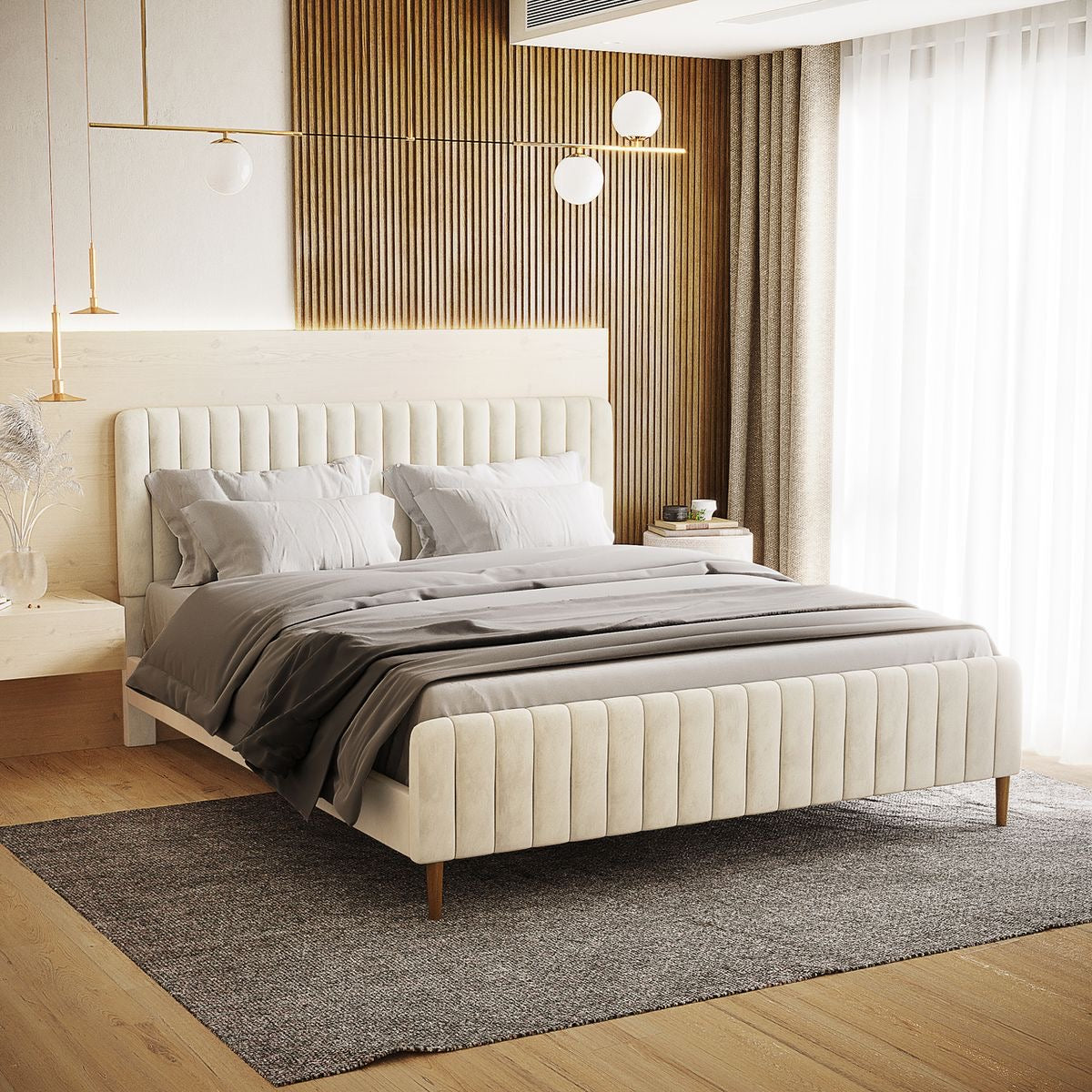 Linen Bed Frame With Slatted Frame