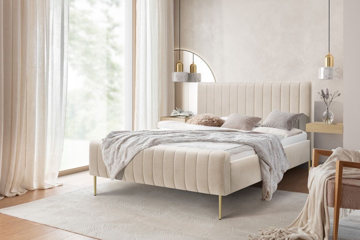 Linen Bed Frame With Slatted Frame