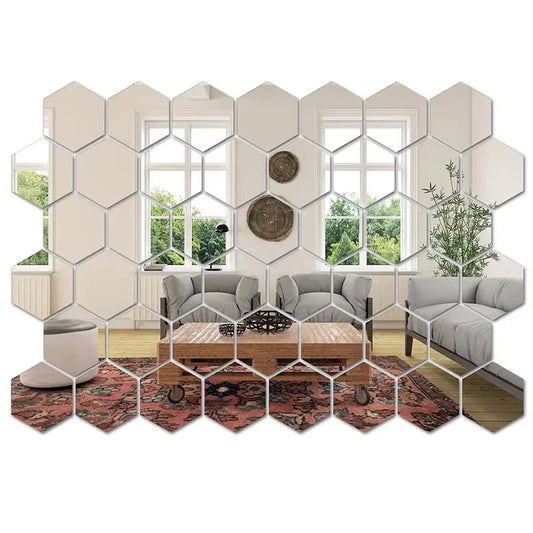 "HexaMirror Wall Art – 45pcs Stunning Mirror Stickers!"