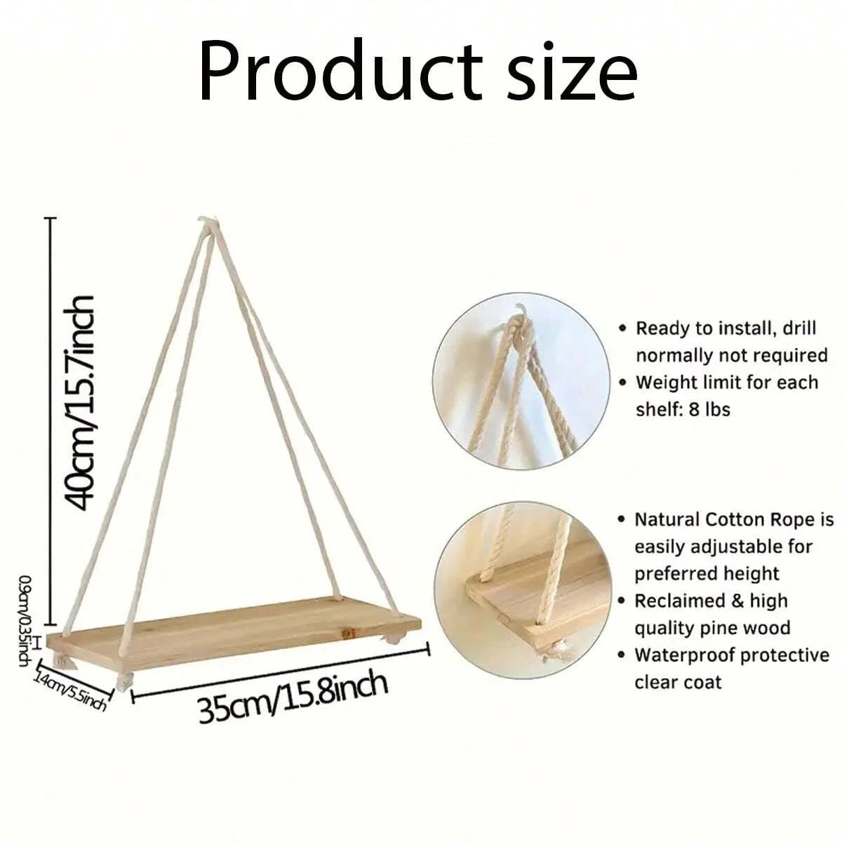 "Swing Shelf –Wooden Plant Holder with Hemp Rope!"