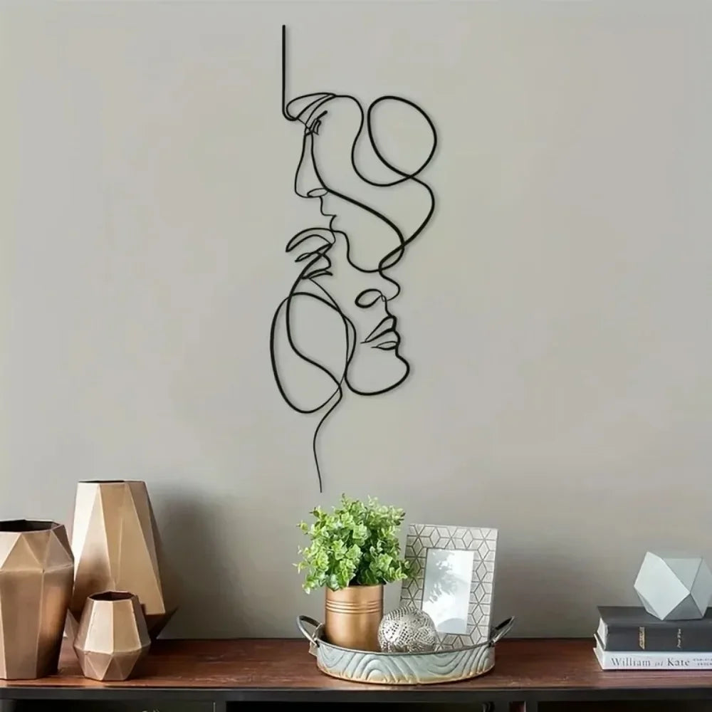 "FaceLine Metal Wall Art – Minimalist Iron Sculpture for Modern Decor!"