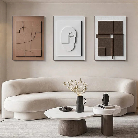 "Geometric Dream: Nordic 3D Canvas Wall Art – Minimalist Abstract Lines!"-BROWN