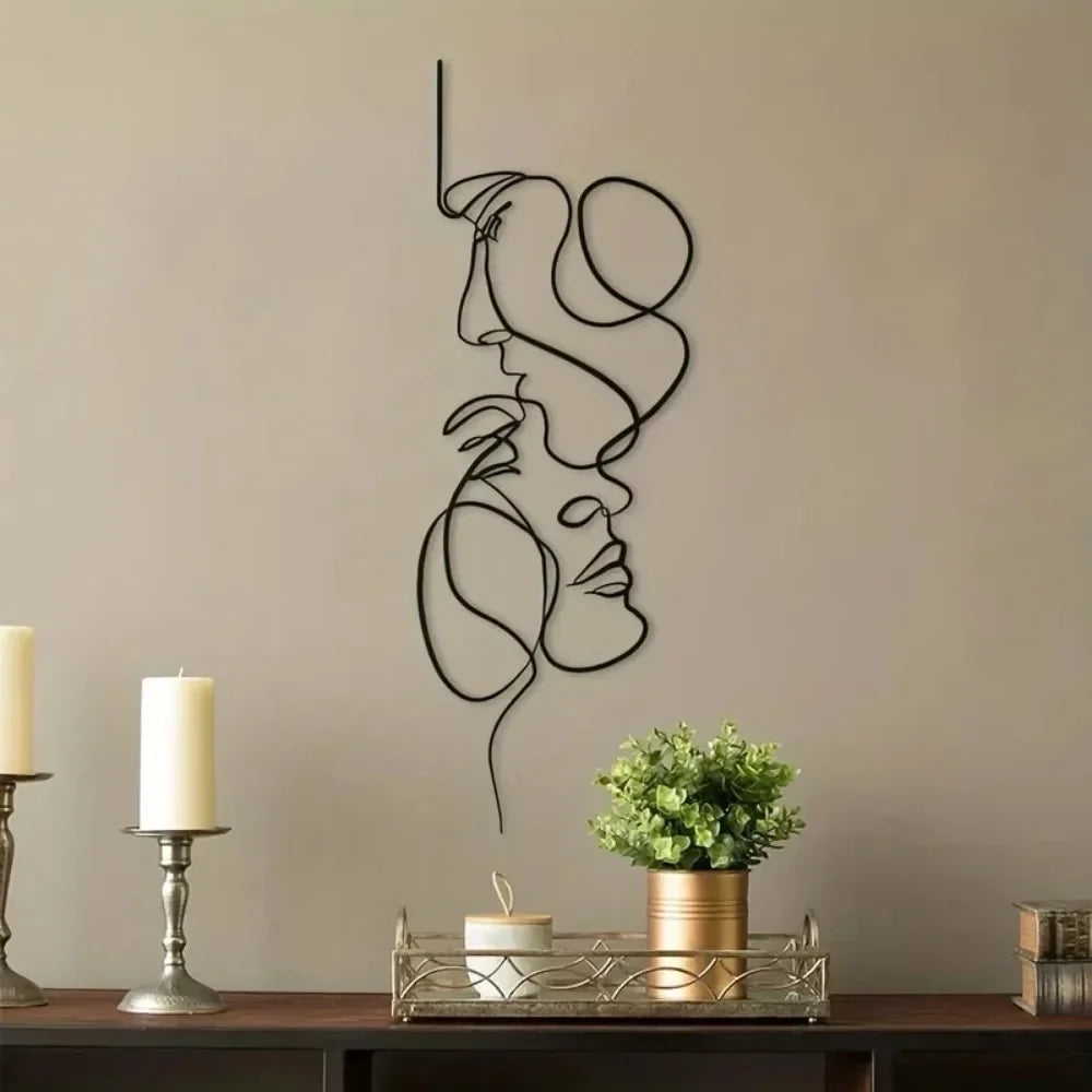 "FaceLine Metal Wall Art – Minimalist Iron Sculpture for Modern Decor!"