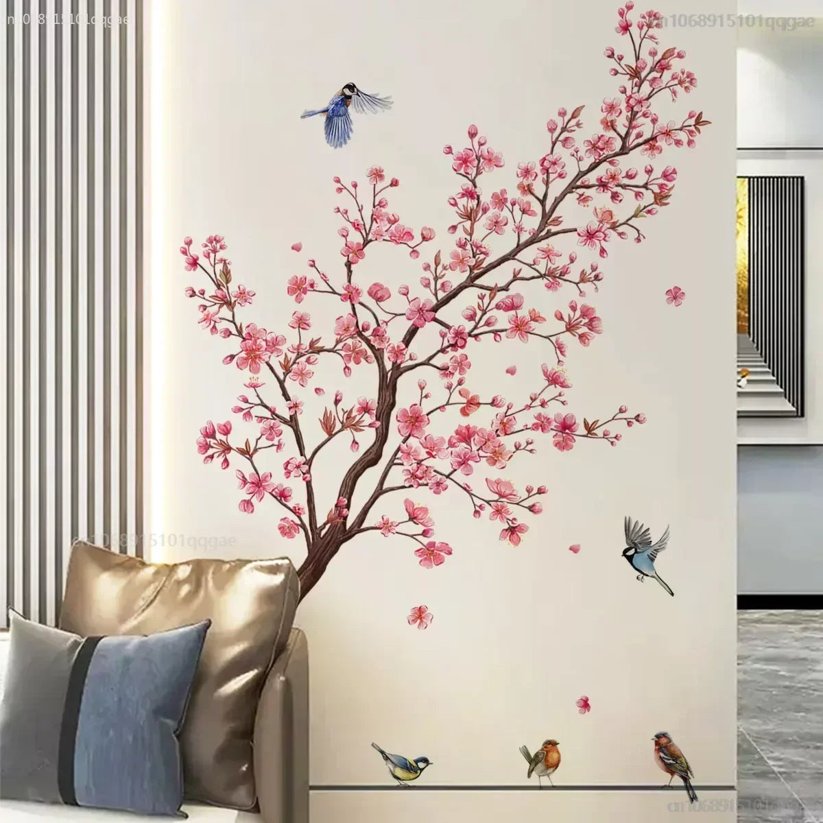 "Plum Blossom Wall Stickers – Charming Pink Birds Decor!"