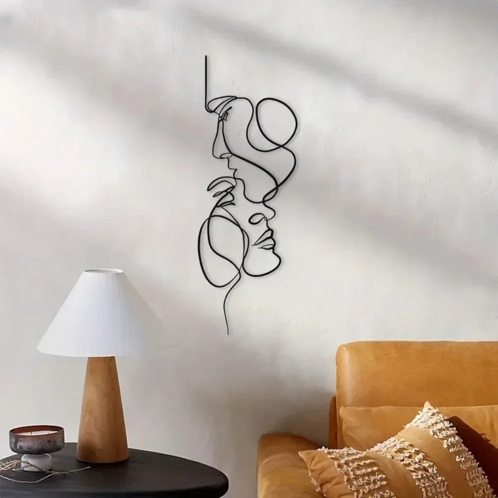 "FaceLine Metal Wall Art – Minimalist Iron Sculpture for Modern Decor!"