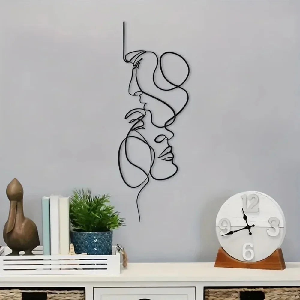 "FaceLine Metal Wall Art – Minimalist Iron Sculpture for Modern Decor!"