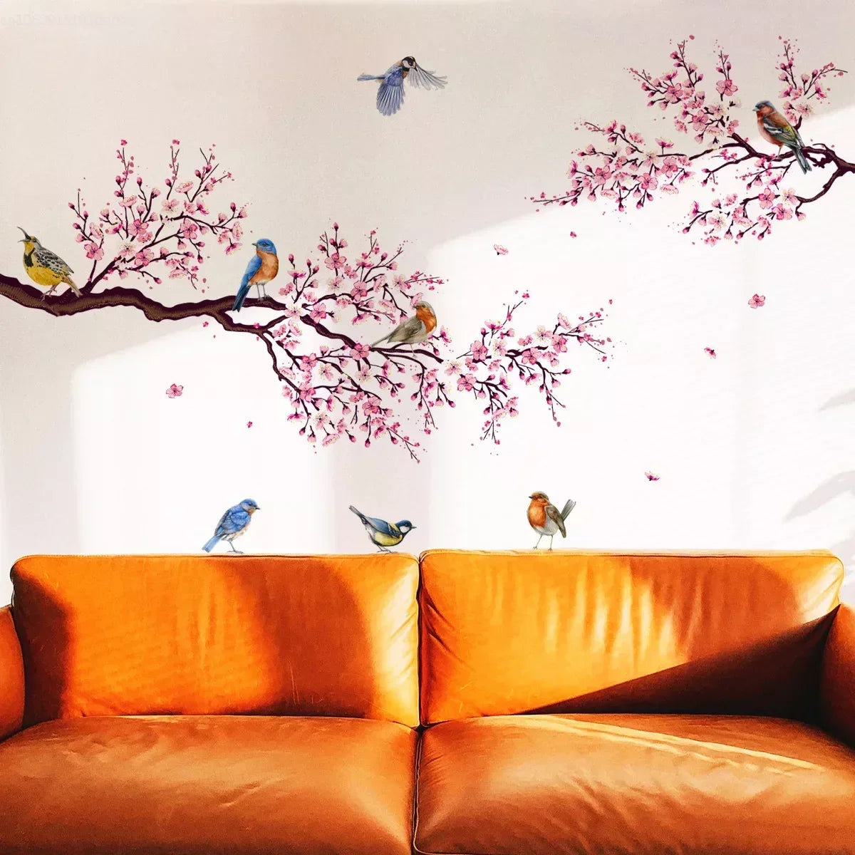 "Plum Blossom Wall Stickers – Charming Pink Birds Decor!"