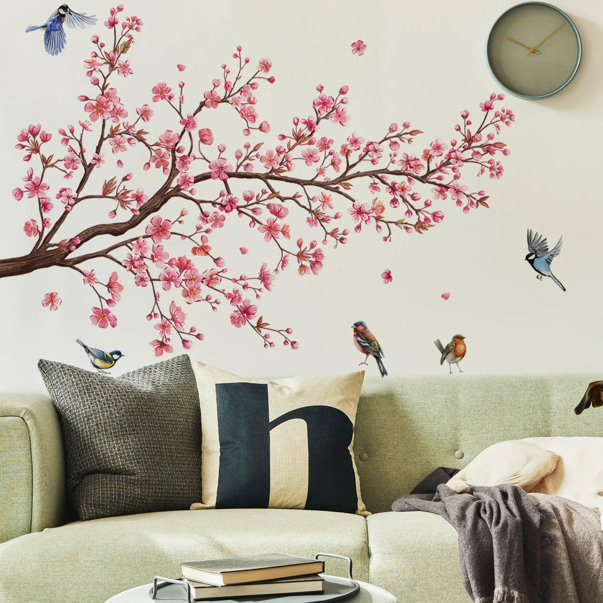 "Plum Blossom Wall Stickers – Charming Pink Birds Decor!"