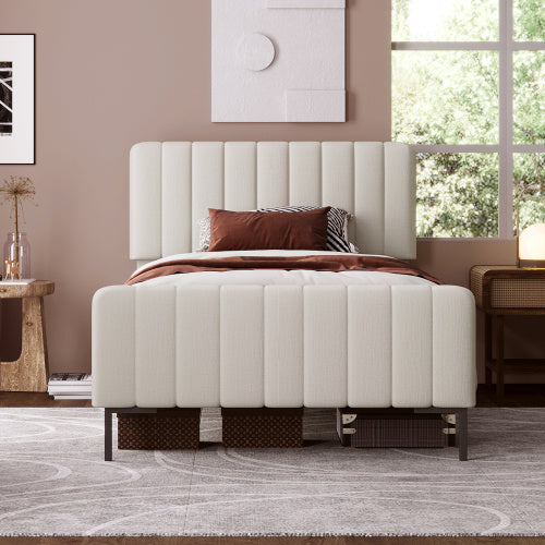 Linen Bed Frame With Slatted Frame